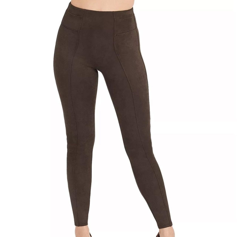 Spanx Faux Suede Leggings Womens XL Brown High Rise Pull On‎ Shaping Ankle Slim